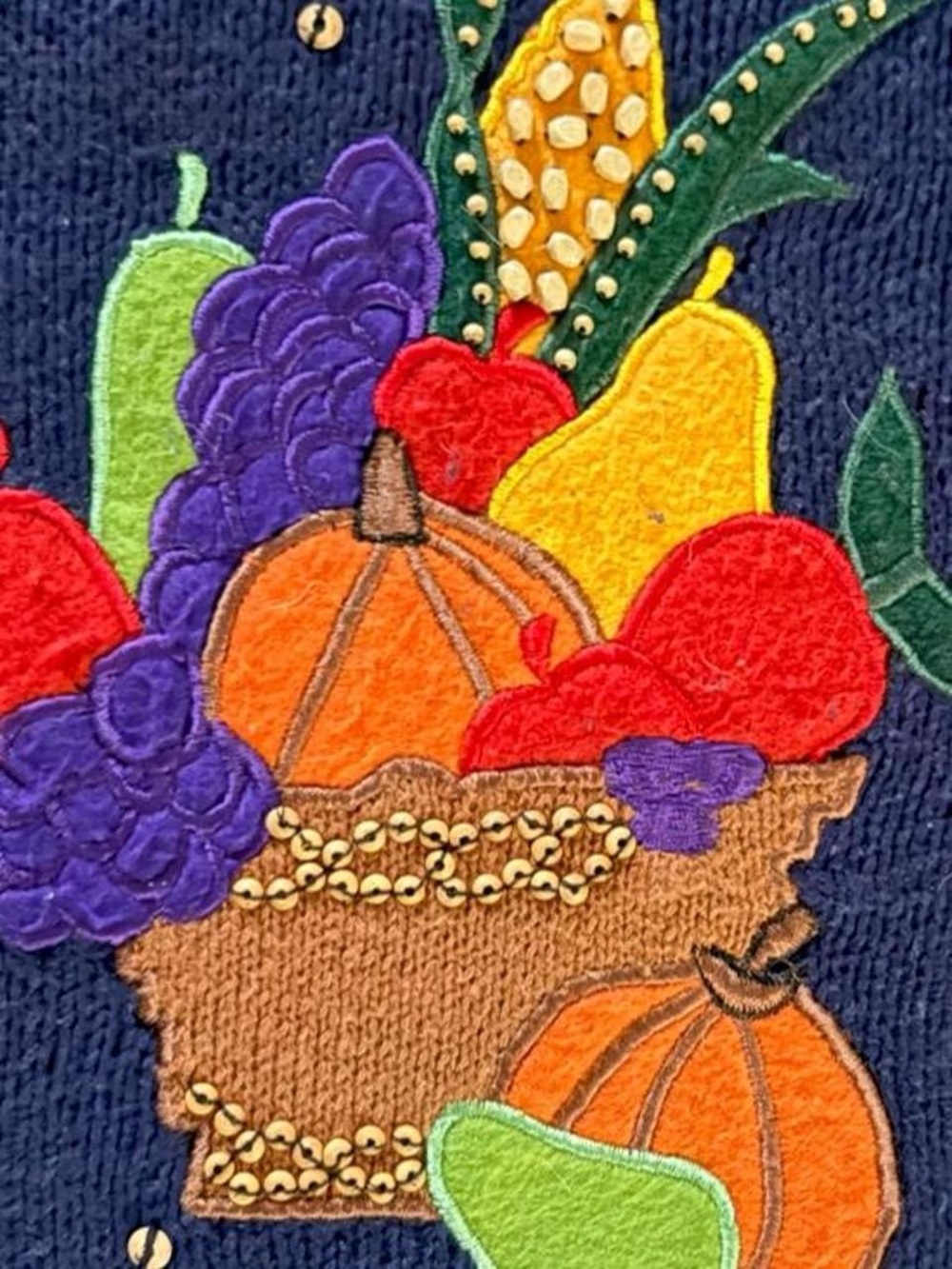 Bobbie Brooks Navy Autumn Harvest Embroidered Vest XL Halloween Fall Grannycore - Picture 7 of 8